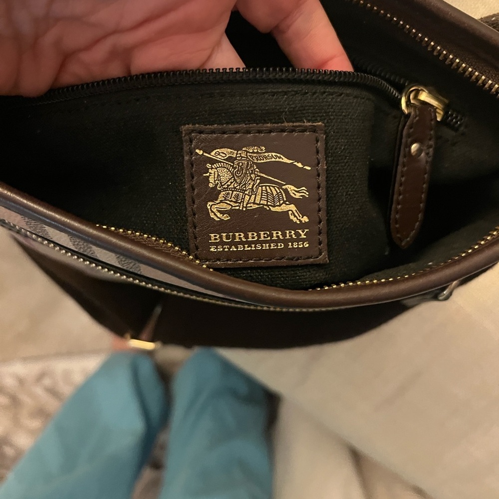 Burberry Haymarket Cross Body Canvas Bag with Brown Strap - Picture 5 of 8